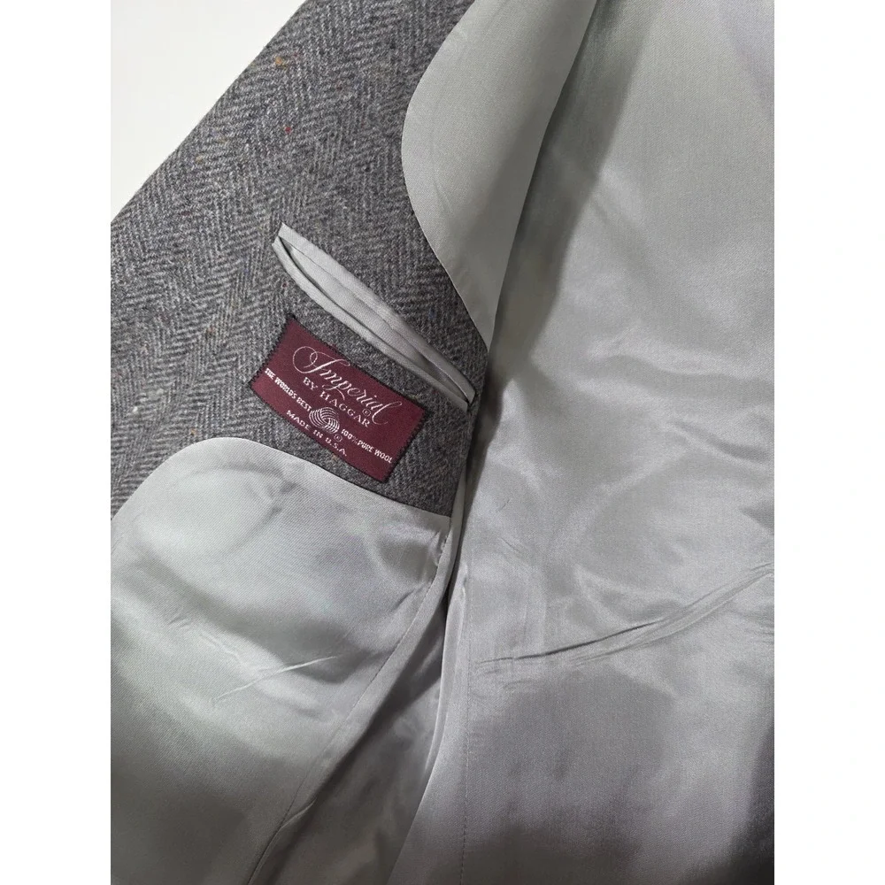 Vintage Imperial Haggar Wool Blazer 44R Gray Herringbone USA $115